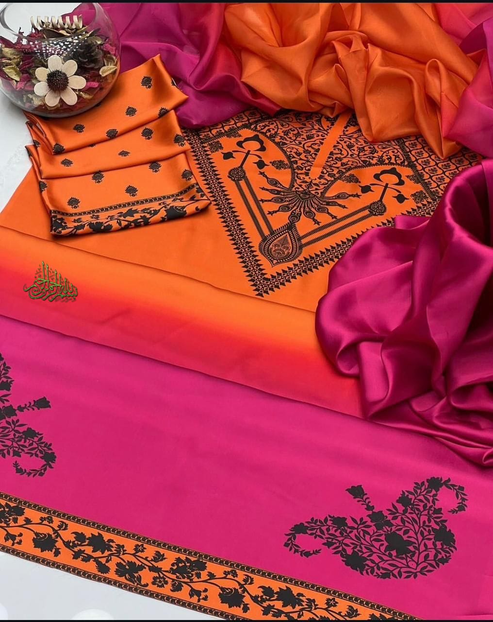  ALHAMDULILLAH MAXYSHINE Presents  Tie & Dye Digital Printed – 3-Piece Shamooz Silk Collection